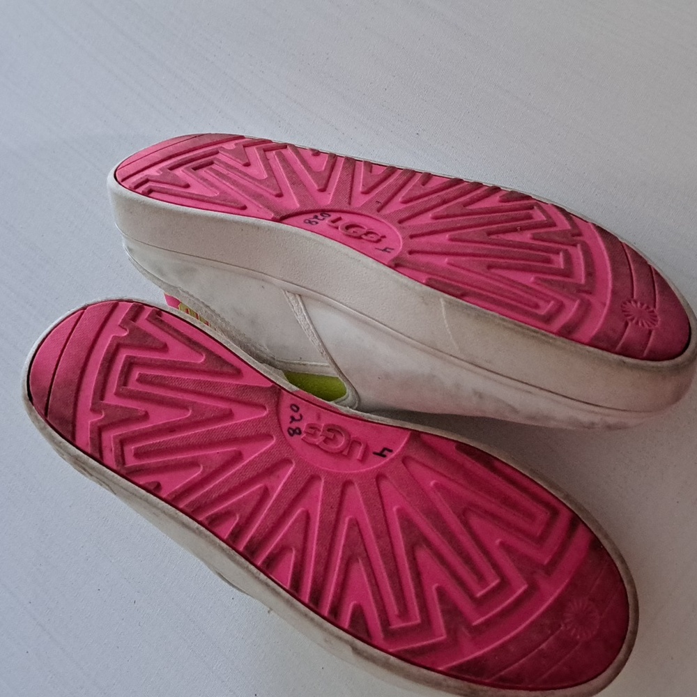 UGG Aivey Girls Slingback Sneakers – White Leather Slip-On Shoes, Kids Size 4 - Picture 5 of 6